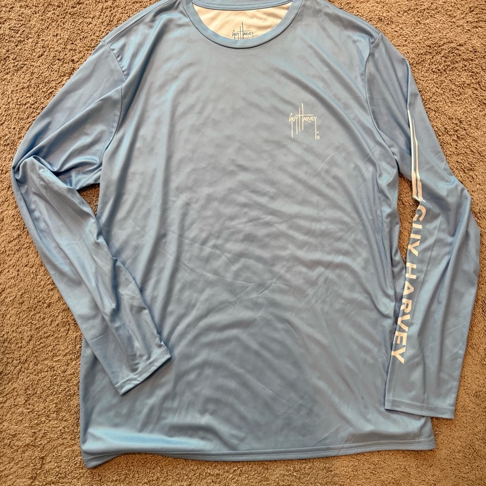 Guy Harvey Light Blue Long-Sleeve Rash Guard with White Logo